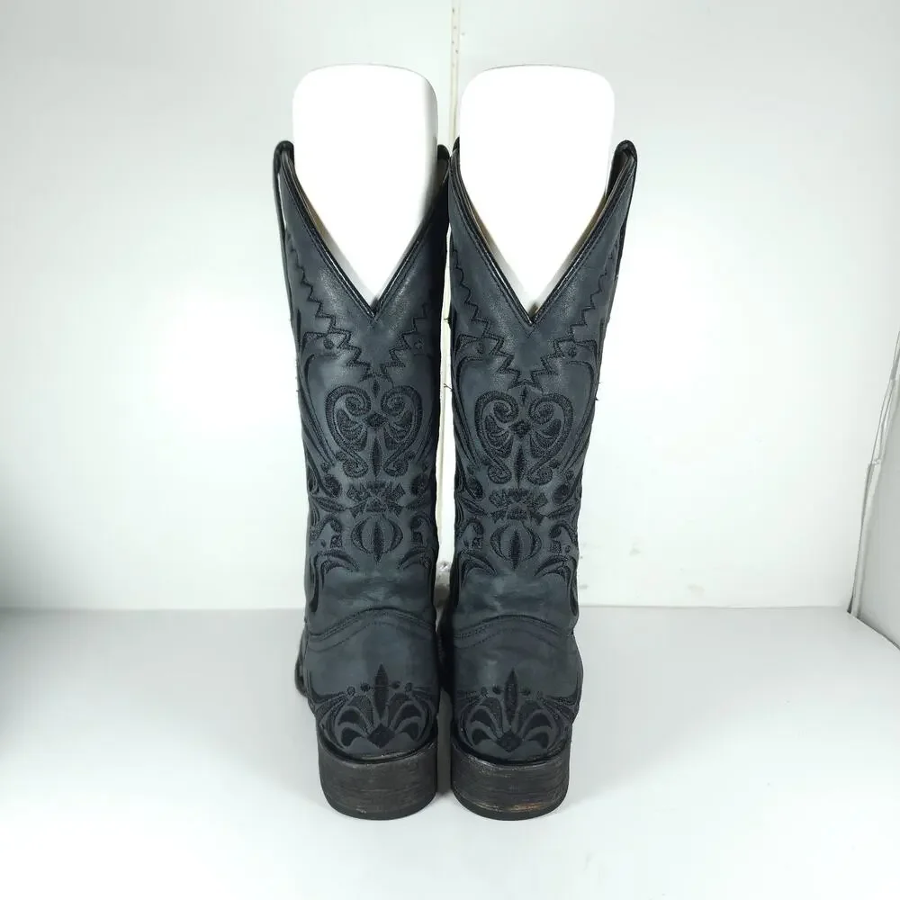 CORRAL Circle G Women’s US9M Black Distressed Leather Square Toe Western Boots